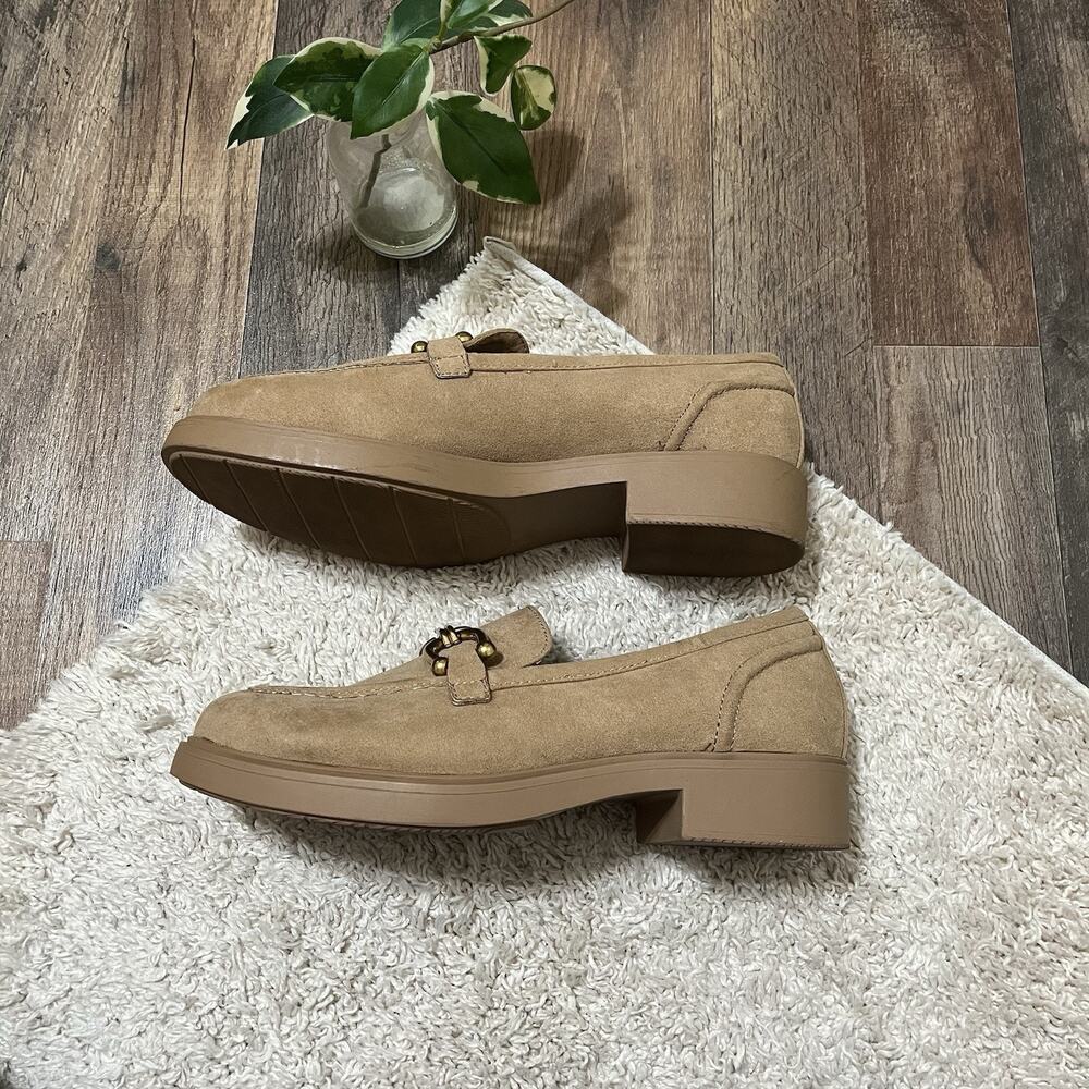 Torrid 9 WW Beige Faux Suede Horsebit Chunky Heel Slip-On Loafers - Picture 7 of 10